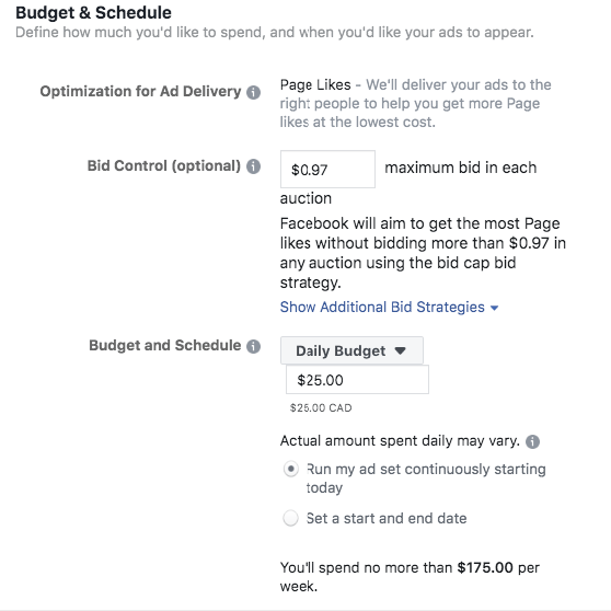 facebook budget